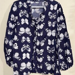 Navy Blue Butterfly Print Women's Top